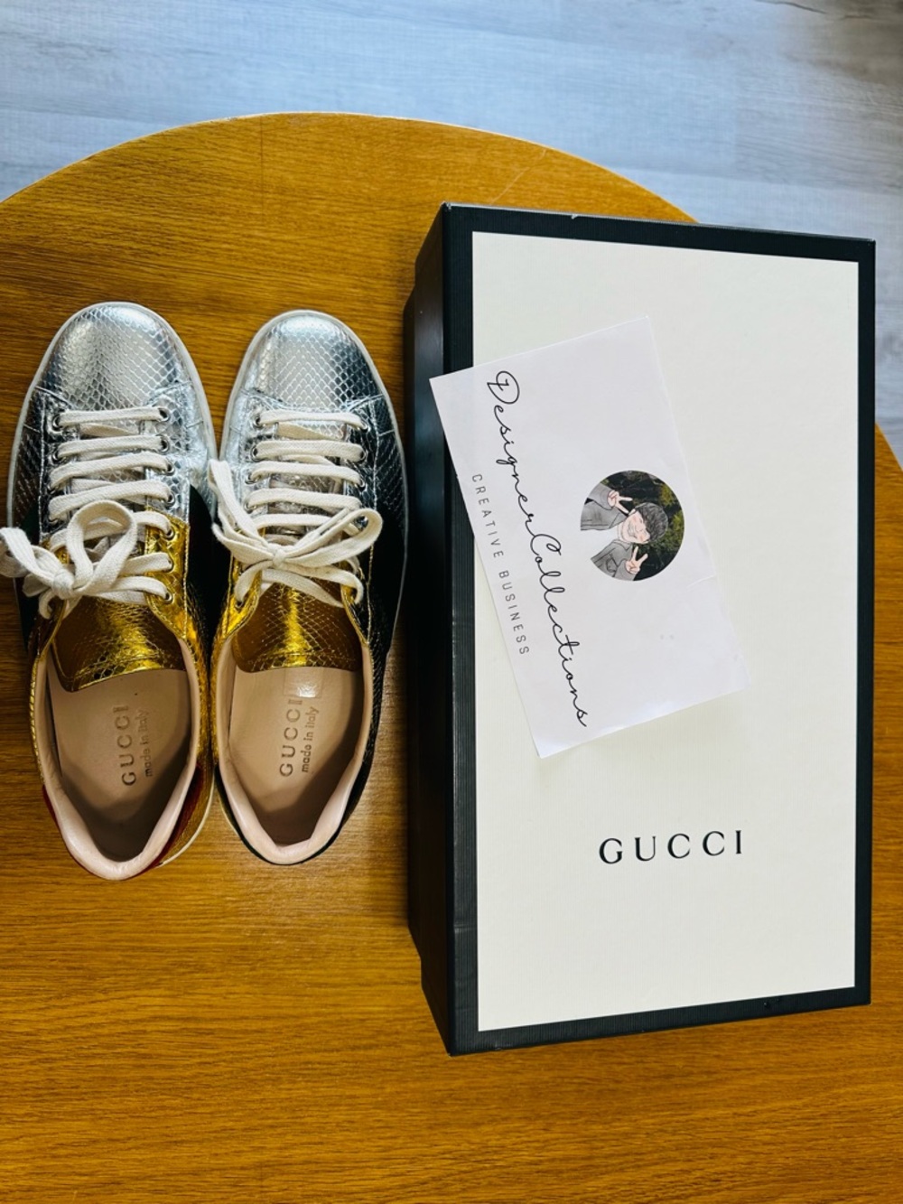 GUCCI New Ace Metallic Snakeskin Sneakers. Size 8. US 8.5 - Picture 8 of 9